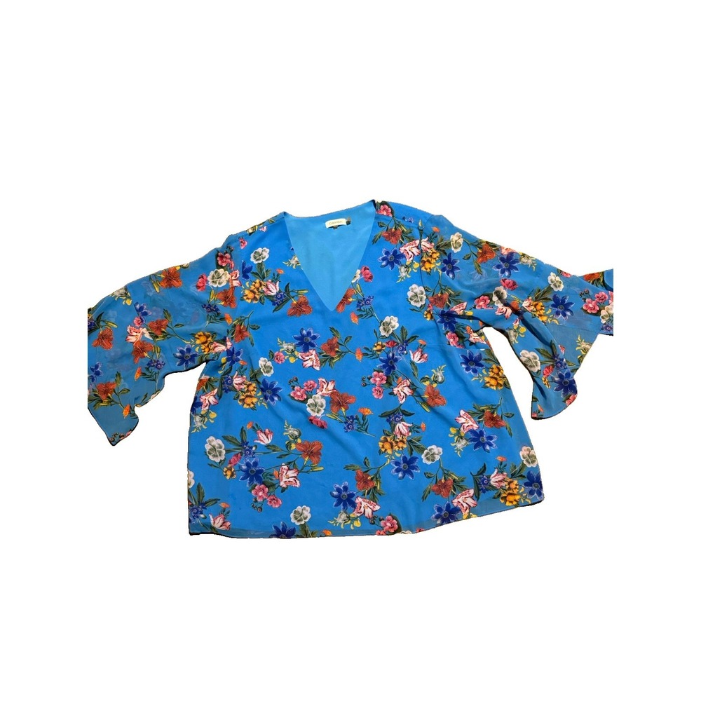 Calvin Klein Blue Floral Top Shirt Boho Sleeve Plus 3X